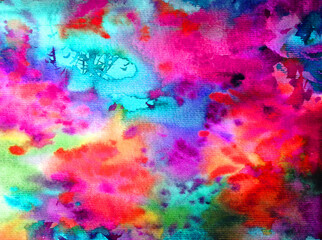 Fototapeta na wymiar Watercolor abstract bright colorful textural background handmade . Painting of underwater world of coral reef. Modern sea scape