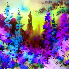 Abstract bright colored decorative background . Floral pattern handmade . Beautiful tender romantic magic garden with flowers , made in the technique of watercolors from nature.