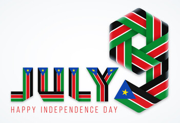July 9, Independence Day of South Sudan congratulatory design with south sudanese flag elements. Vector illustration.