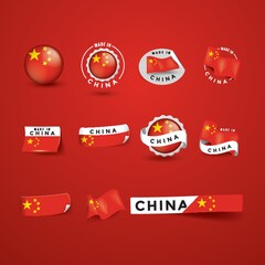 set of made in china labels stickers and banners