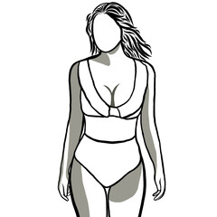 Line drawn,Beautiful women wearing a variety of swimwear,swimsuit or bikini in different styles.Creative with illustration in flat design.