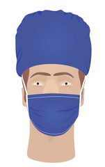 Doctor wearing face mask and hat. vector