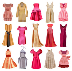 Collection of fashionable women's clothes isolated on white (vector illustration)