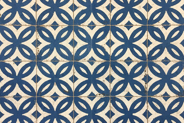 Old  worn blue and white decorated tiles. © Thorir