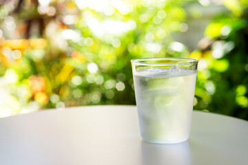 glass of cold water with iced 