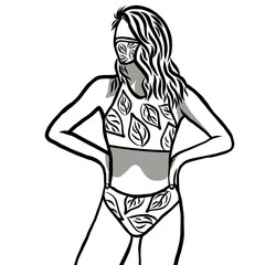 Line drawn,Beautiful women wearing a variety of swimwear,swimsuit or bikini in different styles.Creative with illustration in flat design.