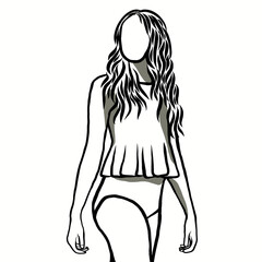 Line drawn,Beautiful women wearing a variety of swimwear,swimsuit or bikini in different styles.Creative with illustration in flat design.