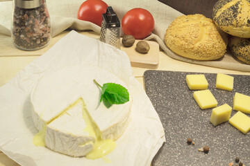 Sliced slice of Camembert cheese
