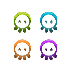 Set of colorful Cute Octopus Icon symbol vector design template