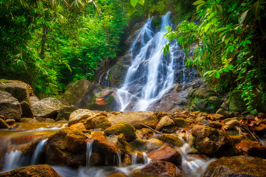 Beautiful Sai Rung waterfall in Thailand