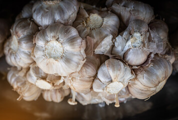 Garlics cloves with sheath,in low light.