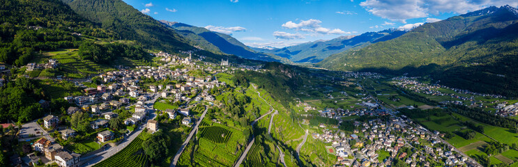 Valtellina (IT) - vineyards and terraces in the Poggiridenti area on the panoramic wine route