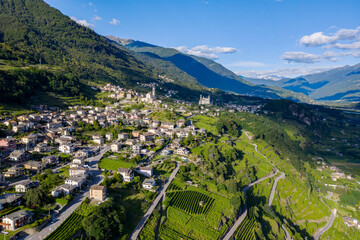 Valtellina (IT) - vineyards and terraces in the Poggiridenti area on the panoramic wine route