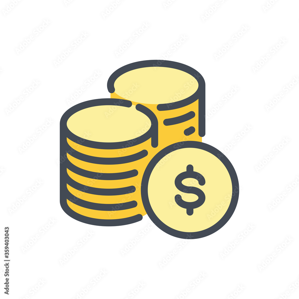 Poster stack of coins color line icon. dollar coins vector outline colorful sign.