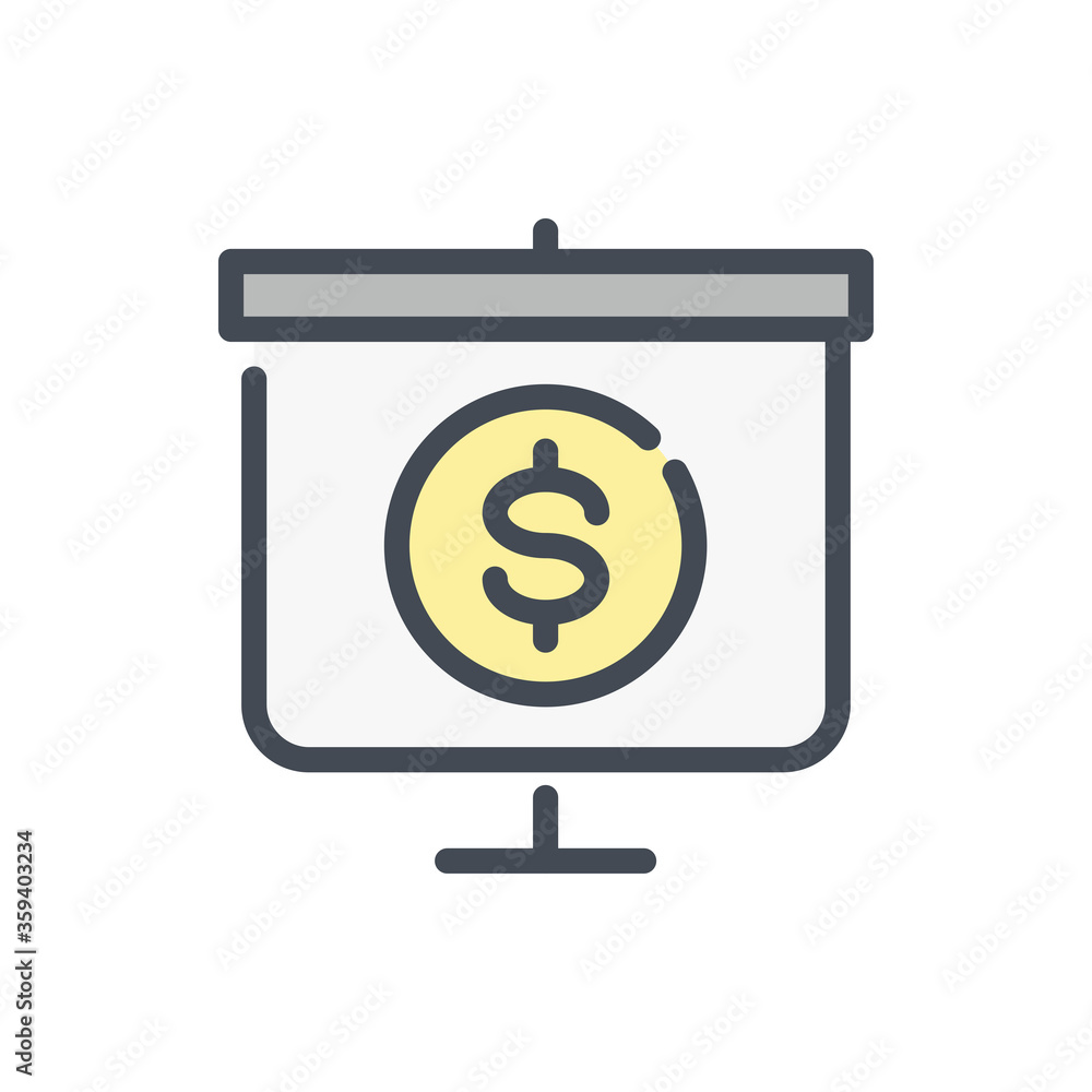 Aufkleber presentation board with dollar color line icon. financial report vector outline colorful sign.