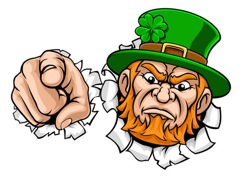 Leprechaun mascot cartoon character pointing at the viewer in a needs or wants you gesture