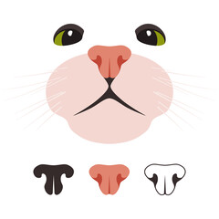 Cat nose and face vector cartoon illustration isolated on a white background.