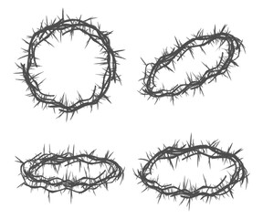 Crown of thorns vector black silhouette set isolated on a white background.