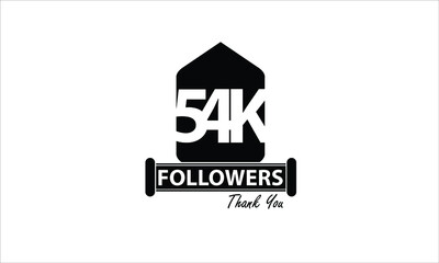 54K,54.000 Followers Thank you. Sign Ribbon All Black space vector illustration on White background - Vector