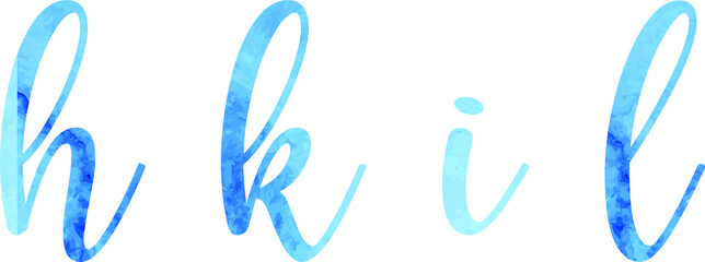 Letters, watercolor blue texture, font, serif, characters, lettering