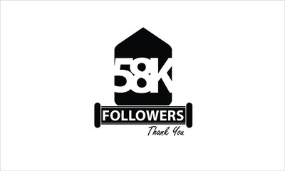 58K,58.000 Followers Thank you. Sign Ribbon All Black space vector illustration on White background - Vector