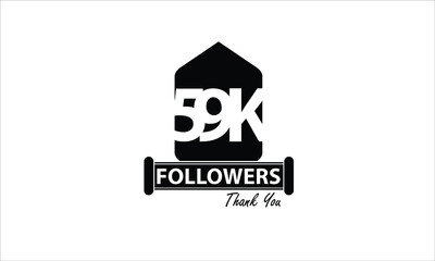 59K,59.000 Followers Thank you. Sign Ribbon All Black space vector illustration on White background - Vector