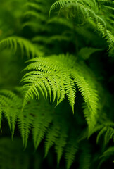 Fern in the forest like a background. Floral plants after rain. Beautiful green color.