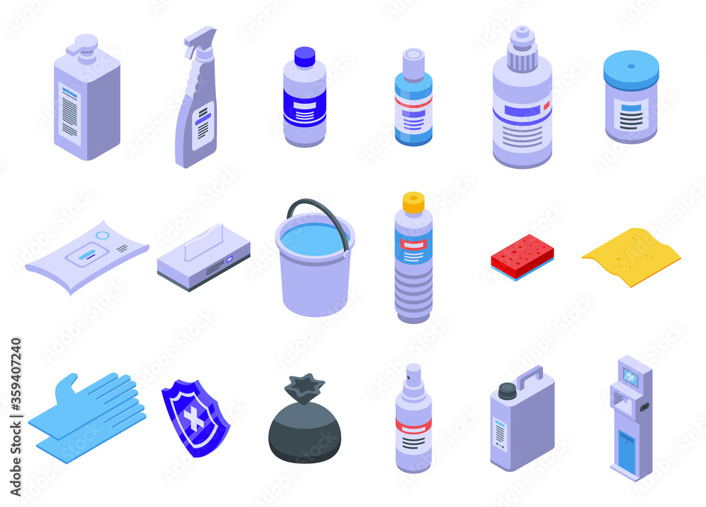 Poster disinfection icons set. isometric set of disinfection vector icons for web design isolated on white 