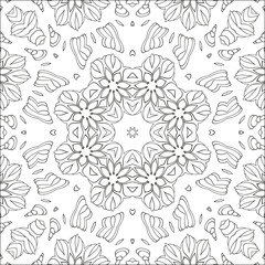 Flower coloring page for kids and adults. Relax black and white ornament. Meditative drawing coloring book. Floral template for design work.