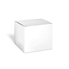 Blank white square carton box, realistic vector mockup. Paper packaging template. Mock-up for design