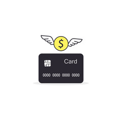 Money flying out of the credit card, Vector isolated flat design illustration
