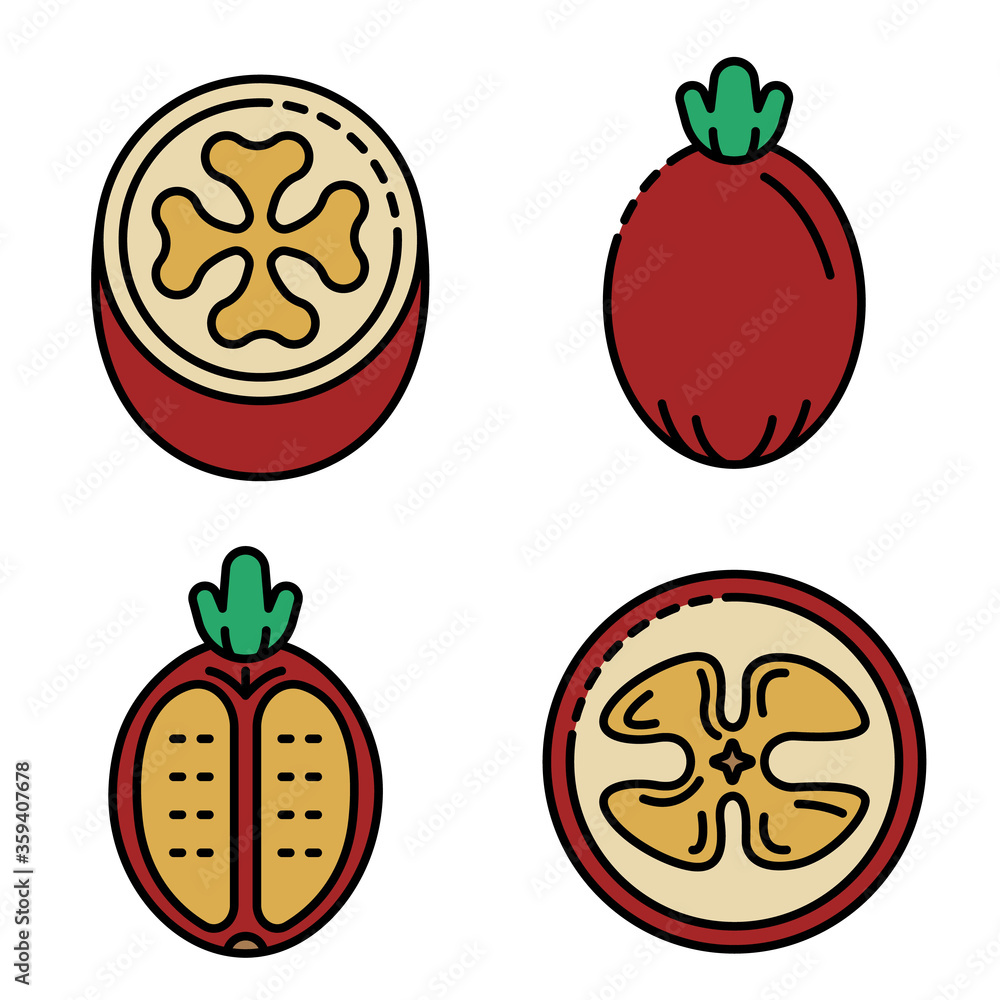 Poster feijoa icons set. outline set of feijoa vector icons thin line color flat on white
