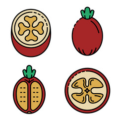 Feijoa icons set. Outline set of feijoa vector icons thin line color flat on white