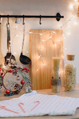 Christmas decor with a garland in the kitchen