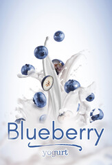 blueberry falls into the milk