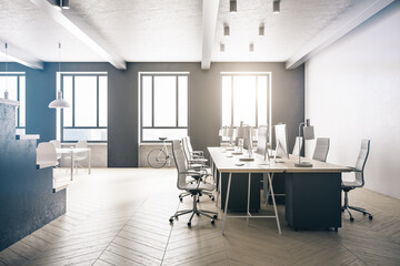 Loft office room with personal computers on table