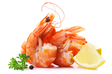 Fresh shrimps on white background