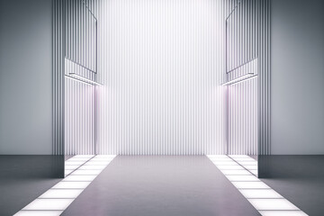 Modern white concrete interior with lamps