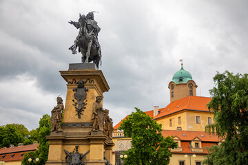 Fototapeta na wymiar Statue of George of Podiebrad or King of Bohemia in Podebrady, Central Bohemia, Czech republic
