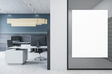 Modern office interior with blank poster