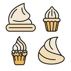 Meringue icons set. Outline set of meringue vector icons thin line color flat on white