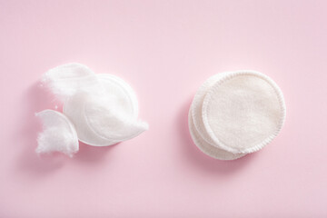 zero waste eco friendly hygiene bathroom concept. single use and reusable washable cotton pads