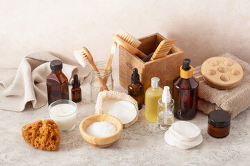 zero waste eco friendly hygiene bathroom concept. wooden toothbrush soap reusable pads brush cosmetic