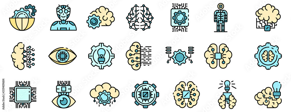 Poster artificial intelligence icons set. outline set of artificial intelligence vector icons thin line col