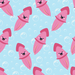 Squid vector cartoon seamless pattern on a white background.