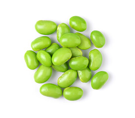 Green soy bean isolated on white background. top view