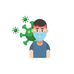 Person infected with the coronavirus, man wearing medical mask, flat design medical consept, vector illustration