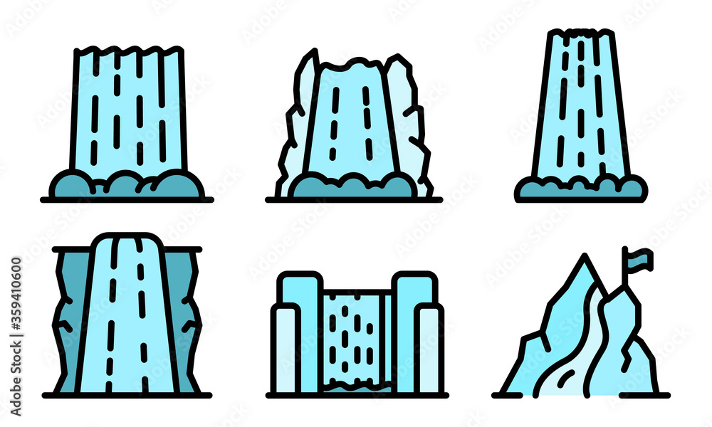 Aufkleber cascade icons set. outline set of cascade vector icons thin line color flat on white
