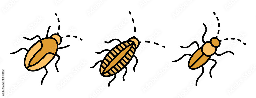 Poster cockroach icons set. outline set of cockroach vector icons thin line color flat on white