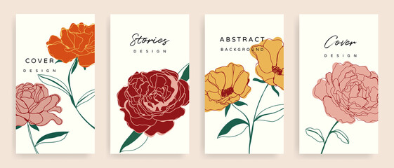 Abstract background vector with natural and floral line arts. Creative pattern with hand drawn shapes. Design background for social media post, cover, print and wallpaper